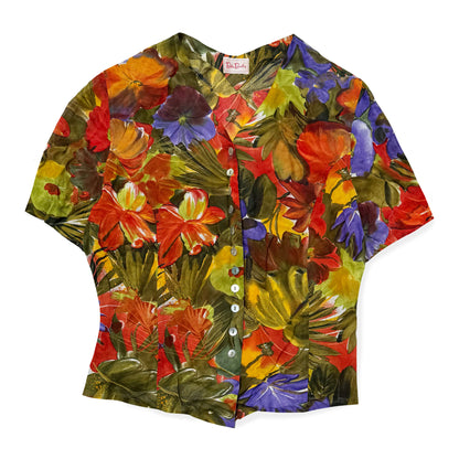 Vintage Betty Barclay, Tropical Print Down Button Down Shirt
