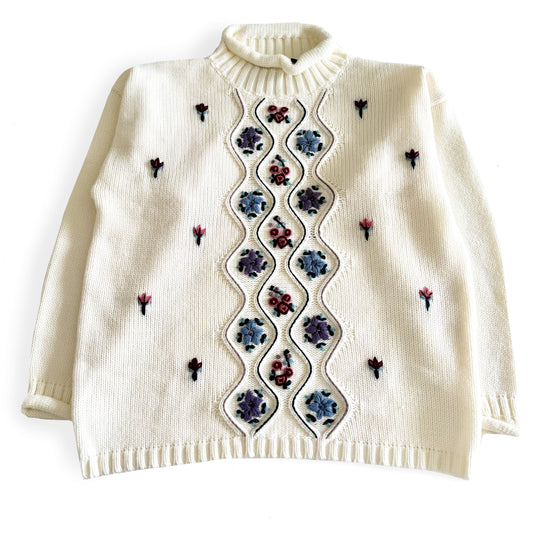 Vintage Weekend Edition, Hand Knit Floral Sweater